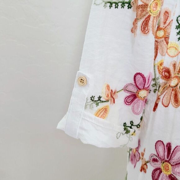 Kindred Womens Embroidered Floral V-Neck Button Boho Blouse‎ Size M 3/4 Sleeve - Picture 6 of 8